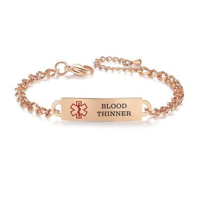 AOAMID Medical Alert Bracelet for Women Adjustable Personalized Free Engrave Blood thinner Stainless Steel Medical ID Bracelets 6.5-8 Inch(Rose Gold)