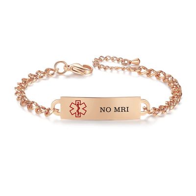 AOAMID Medical Alert Bracelet for Women Adjustable Personalized Free Engrave NO MRI Stainless Steel Medical ID Bracelets 6.5-8 Inch(Rose Gold)