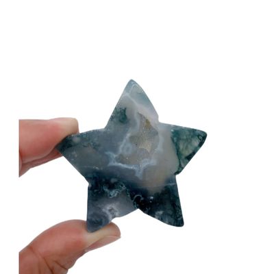 1PC Natural Moss Agate Crystal Star Shape Gemstones Crystal Carving Crafts Palm Stone Tumbled Polished Chakra Stone Worry Stone DIY Jewelry Making
