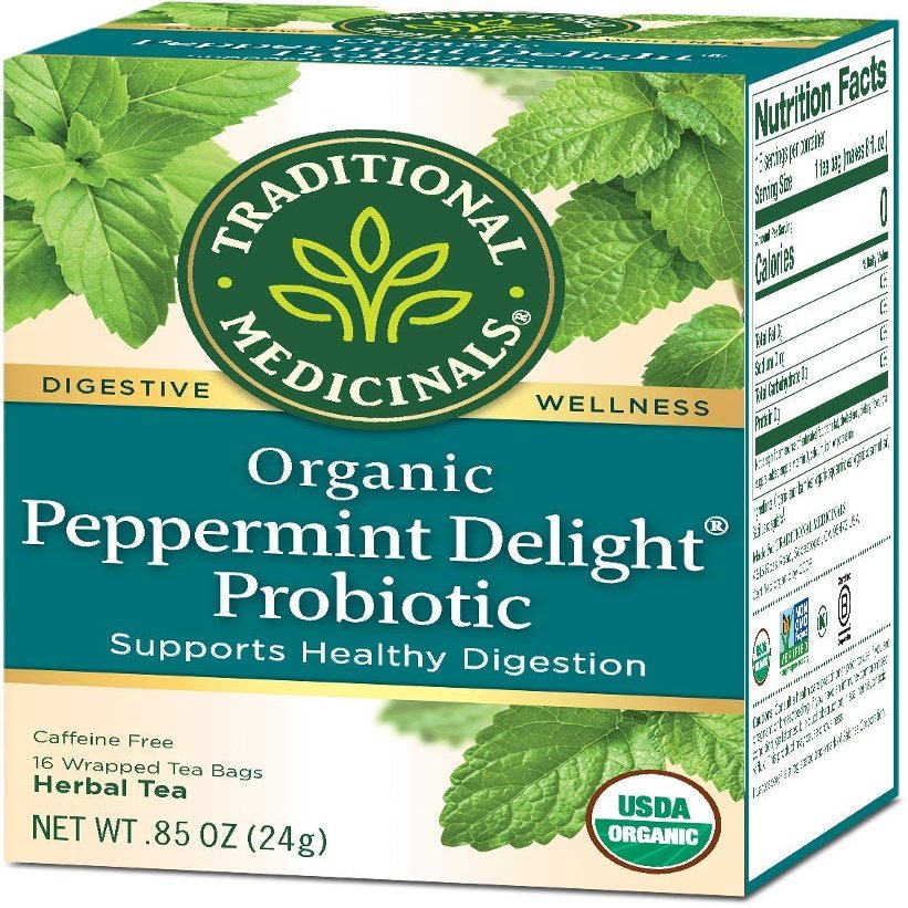 Traditional Medicinals Organic Peppermint Delight Probiotic, Supports Healthy Digestion 16 Count, (Pack of 3) Total 48 Count
