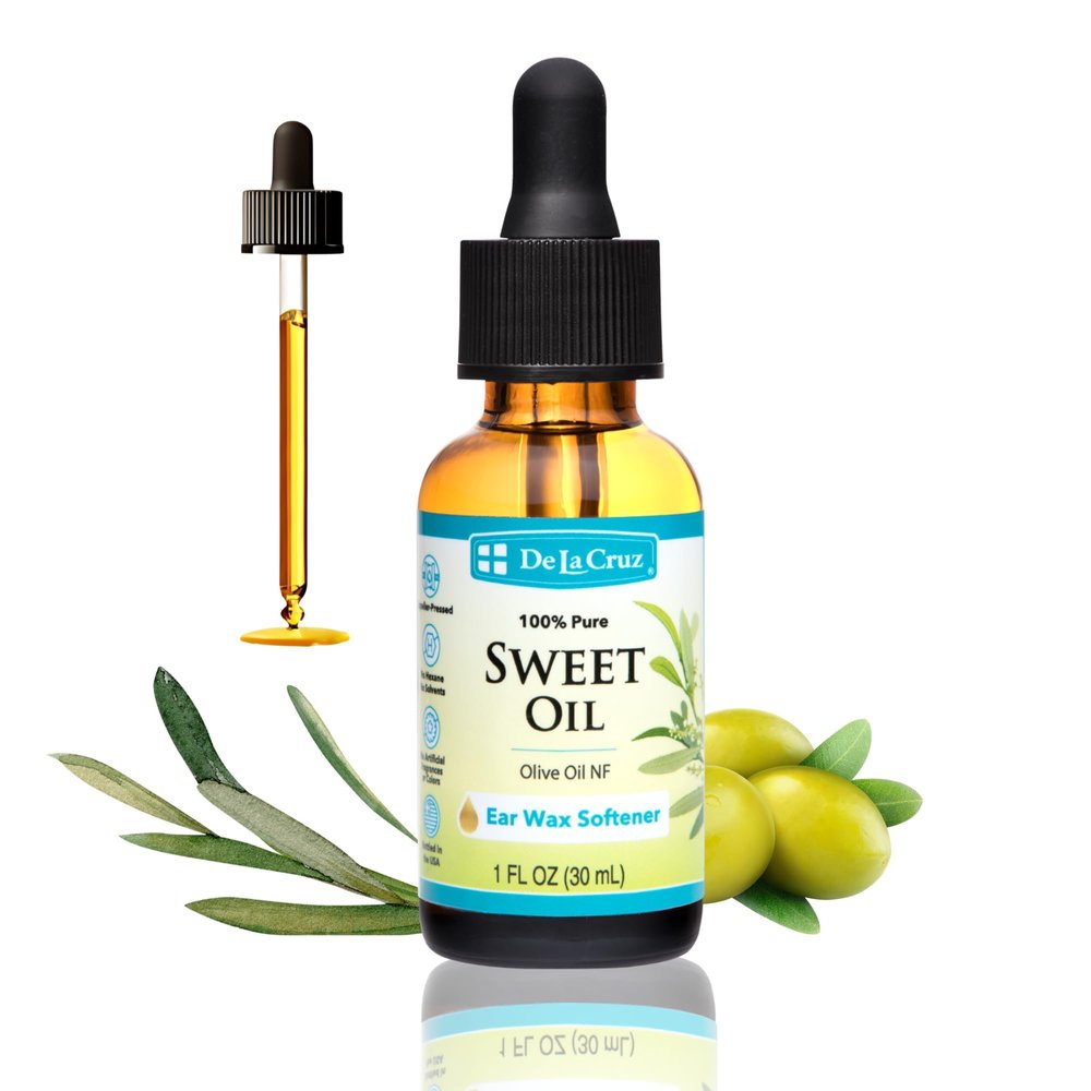 De La Cruz Ear Wax Remover and Earwax Softener, Glass Bottle,100% Pure Sweet Oil for ears, Gentle and Natural Ear Oil - 1 Fl OZ