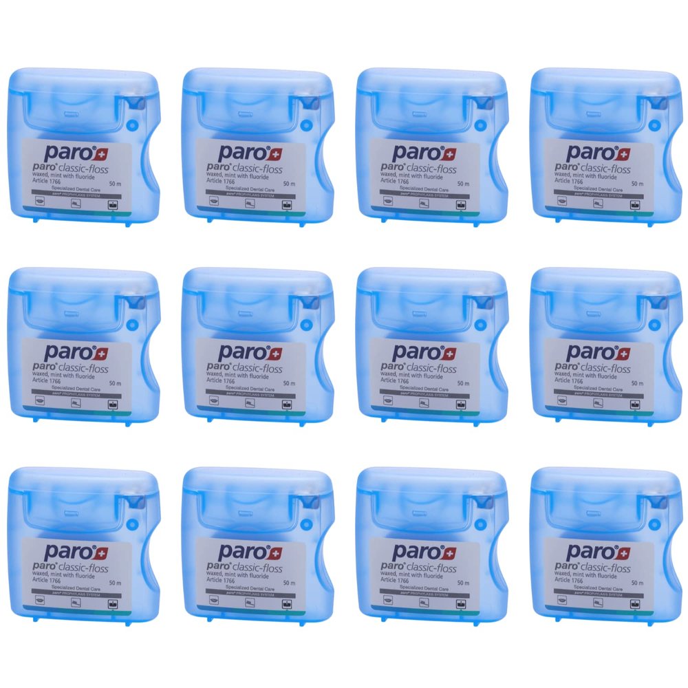 #1766 - Paro Classic Floss 50m, Waxed, Fluoridated, Mint (50m) - Pack of 12