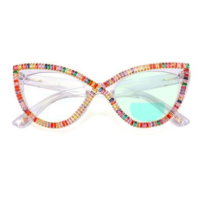 willochra Womens Colorful Rhinestone Cat Eye Bifocal Reading Glasses Blue light blocking Reader Computer Eyeglass Frame UV (clear, 0, multiplier_x)