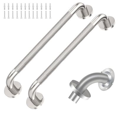 2 Pack 18 inch Shower Grab Bar with Knurled Anti-Slip Grip, ADA 500lbs Supporting, Grab Bar for Bathroom with Concealed Screws, Stainless Steel Chrome Polished Handicap Grab Bar for Christmas Gifts