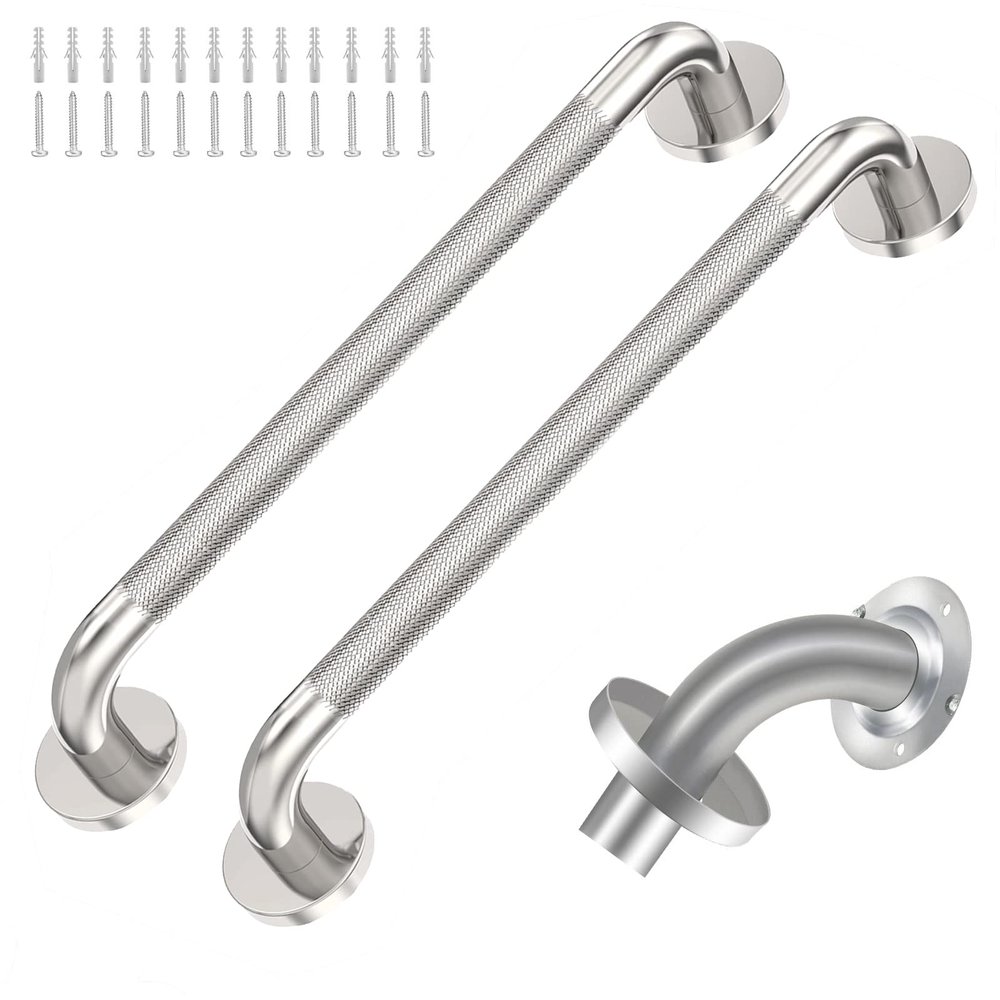 2 Pack 18 inch Shower Grab Bar with Knurled Anti-Slip Grip, ADA 500lbs Supporting, Grab Bar for Bathroom with Concealed Screws, Stainless Steel Chrome Polished Handicap Grab Bar for Christmas Gifts