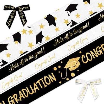 4 Rolls 2025 Graduation Ribbons for Wrapping Gifts, Congratulations Grosgrain Ribbons for Graduation Decoration DIY Party, 0.4"/0.9" X 5 Yards White Black Graduations Cap 2025 Ribbon for Graduations