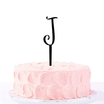 Initial J Wedding Cake Topper,Letter Monogram Cake Toppers Personalized Any Initial Custom Cupcake Topper for Wedding Anniversary Party Supplies Gifts,Black Acrylic Birthday Cake Topper