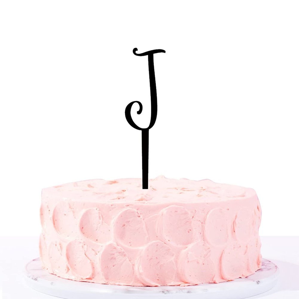 Initial J Wedding Cake Topper,Letter Monogram Cake Toppers Personalized Any Initial Custom Cupcake Topper for Wedding Anniversary Party Supplies Gifts,Black Acrylic Birthday Cake Topper