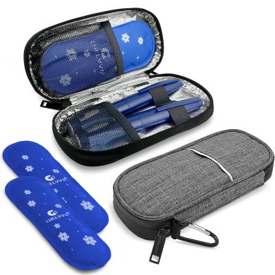 Chelvvg Insulin Cooler Travel Case with 2 TSA Approved Ice Packs, Diabetic Medication Organizer, Cooling Carrying Case for Insulin Pen, EpiPens, Allergy Meds,Nasal Spray and Diabetic Supplies (Grey)