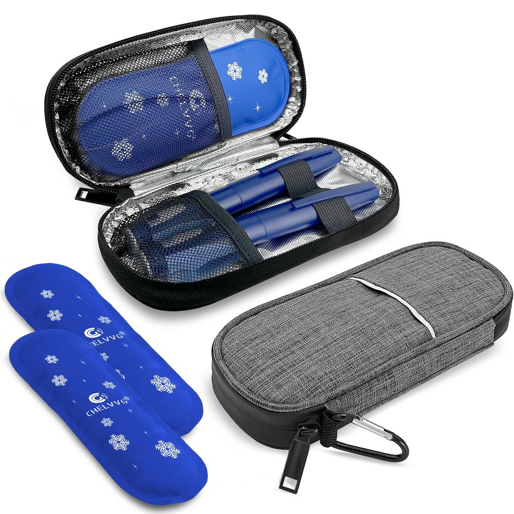 Chelvvg Insulin Cooler Travel Case with 2 TSA Approved Ice Packs, Diabetic Medication Organizer, Cooling Carrying Case for Insulin Pen, EpiPens, Allergy Meds,Nasal Spray and Diabetic Supplies (Grey)