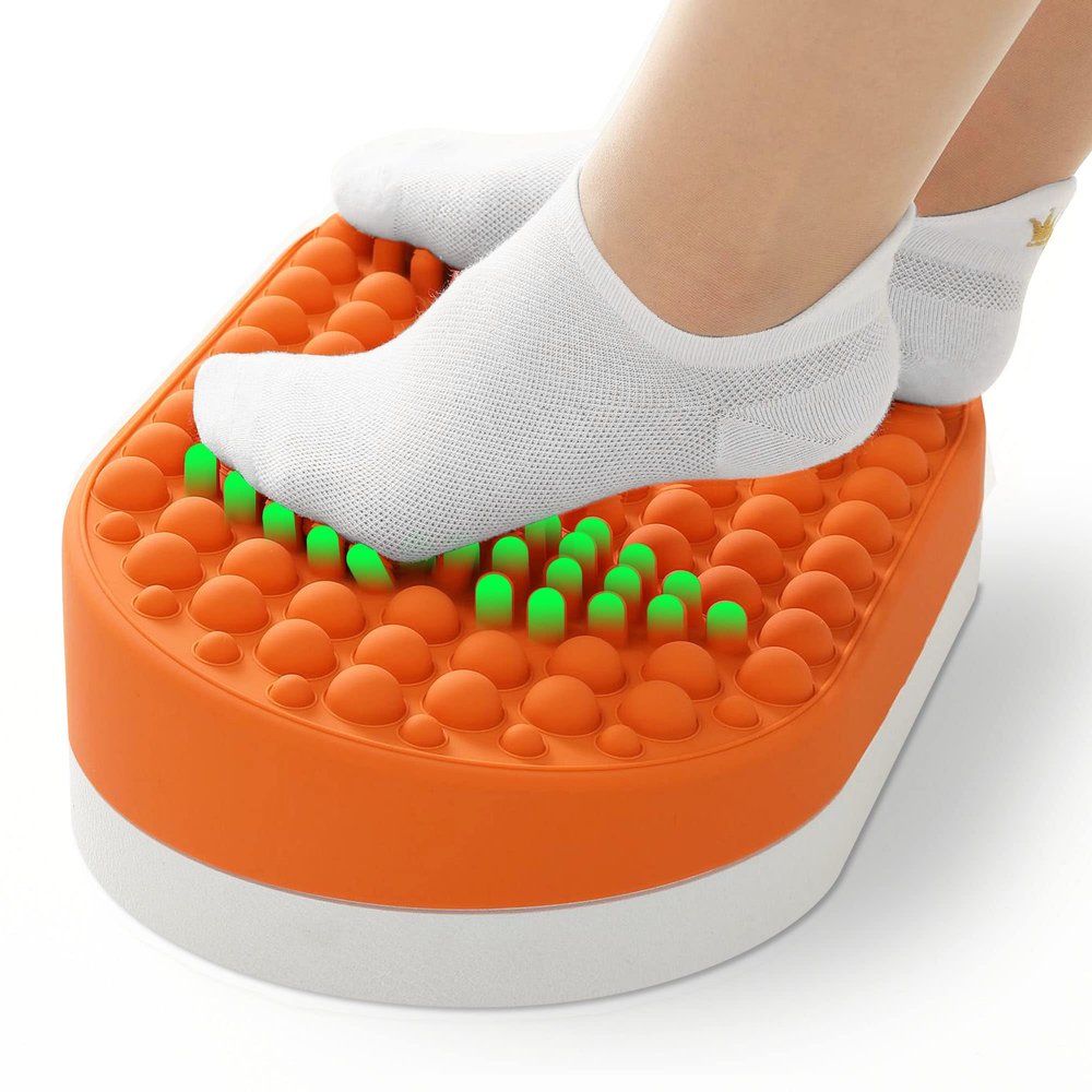 Dikdoc Foot Rest for Under Desk at Work, Home Office Foot Stool, Ottoman Foot Massager for Plantar Fasciitis Relief, Soft Silicone Footrests, Anti-Fatigue (Orange)