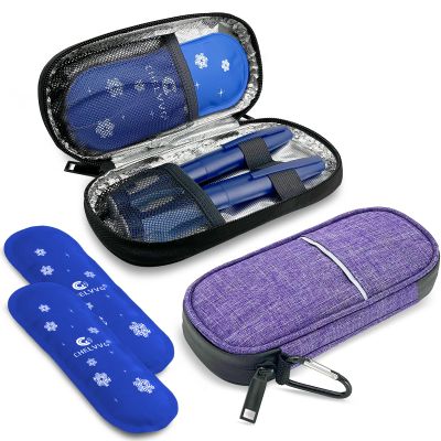 Chelvvg Insulin Cooler Travel Case, Diabetic Medication Organizer, Cooling Carrying Case for Insulin Pen, EpiPens, Allergy Meds,Nasal Spray and Diabetic Supplies with 2 TSA Approved Ice Packs (Purple)