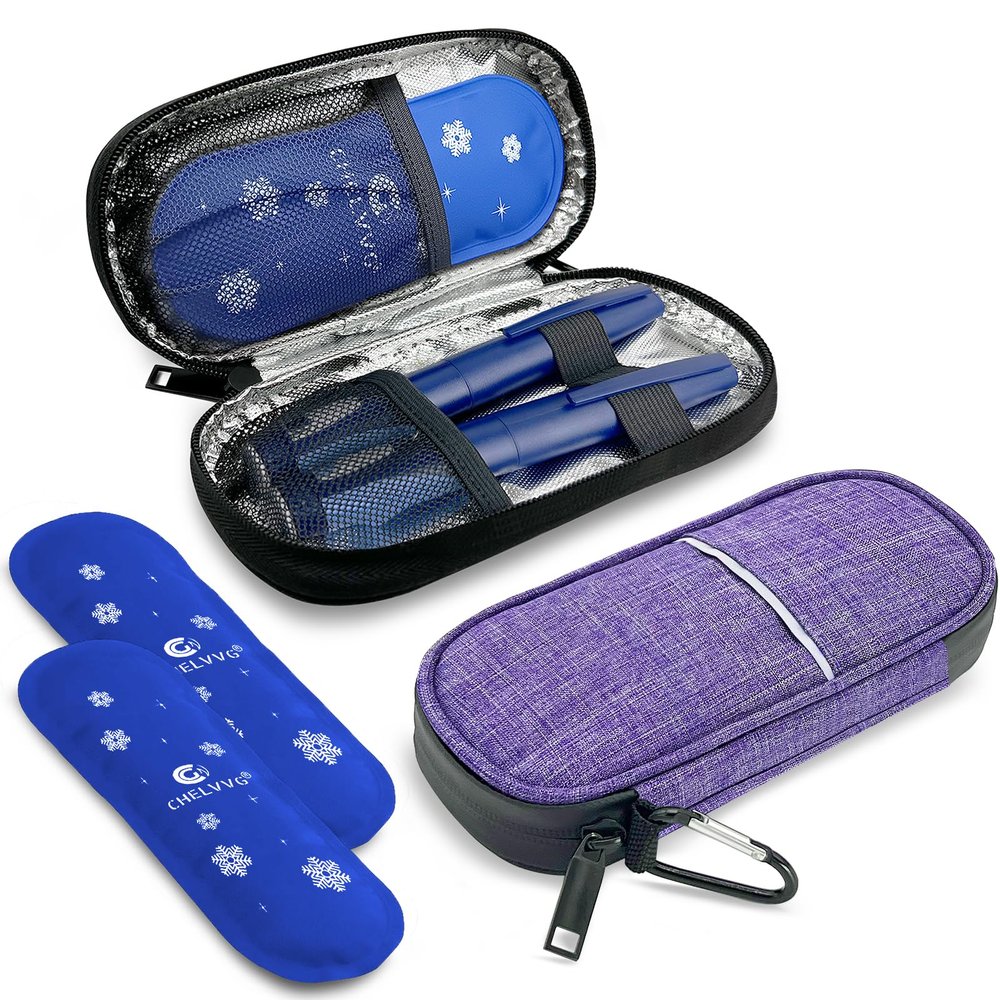 Chelvvg Insulin Cooler Travel Case, Diabetic Medication Organizer, Cooling Carrying Case for Insulin Pen, EpiPens, Allergy Meds,Nasal Spray and Diabetic Supplies with 2 TSA Approved Ice Packs (Purple)