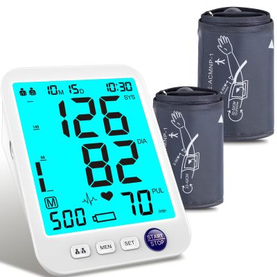 Blood Pressure Monitor-Automatic Blood Pressure Machine XL Cuff for Big Arms 13-21-Medium/Large Cuff 9"-17" Extra Large Backlit LCD Two User 1000 Mem (Blue