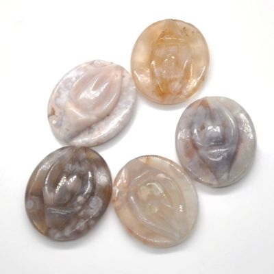 1.9" Source of Life Statue Natural Crystal Quartz Reiki Healing Vulva Stone Hand Carved Home Decor Lucky Gift,Blossom Agate,1PCS