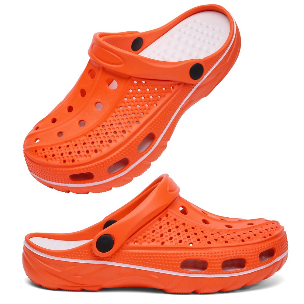 INMINPIN Women and Men Orthopedic Clogs Arch Support Garden Shoes Sandals Slippers with Plantar Fasciitis Feet Insoles,Trendy Orange,14-15 Women/12-13 Men