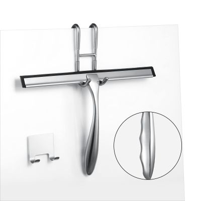 steauty Shower Squeegee for Glass Doors,12-Inch Shower Glass Squeegee, Sliver Shower Squeegee for Shower Doors,Mirror,Windows, with Shower Door Hook and Adhesive Hook