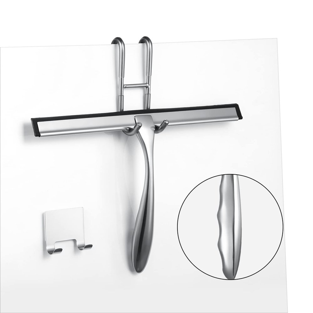 steauty Shower Squeegee for Glass Doors,12-Inch Shower Glass Squeegee, Sliver Shower Squeegee for Shower Doors,Mirror,Windows, with Shower Door Hook and Adhesive Hook