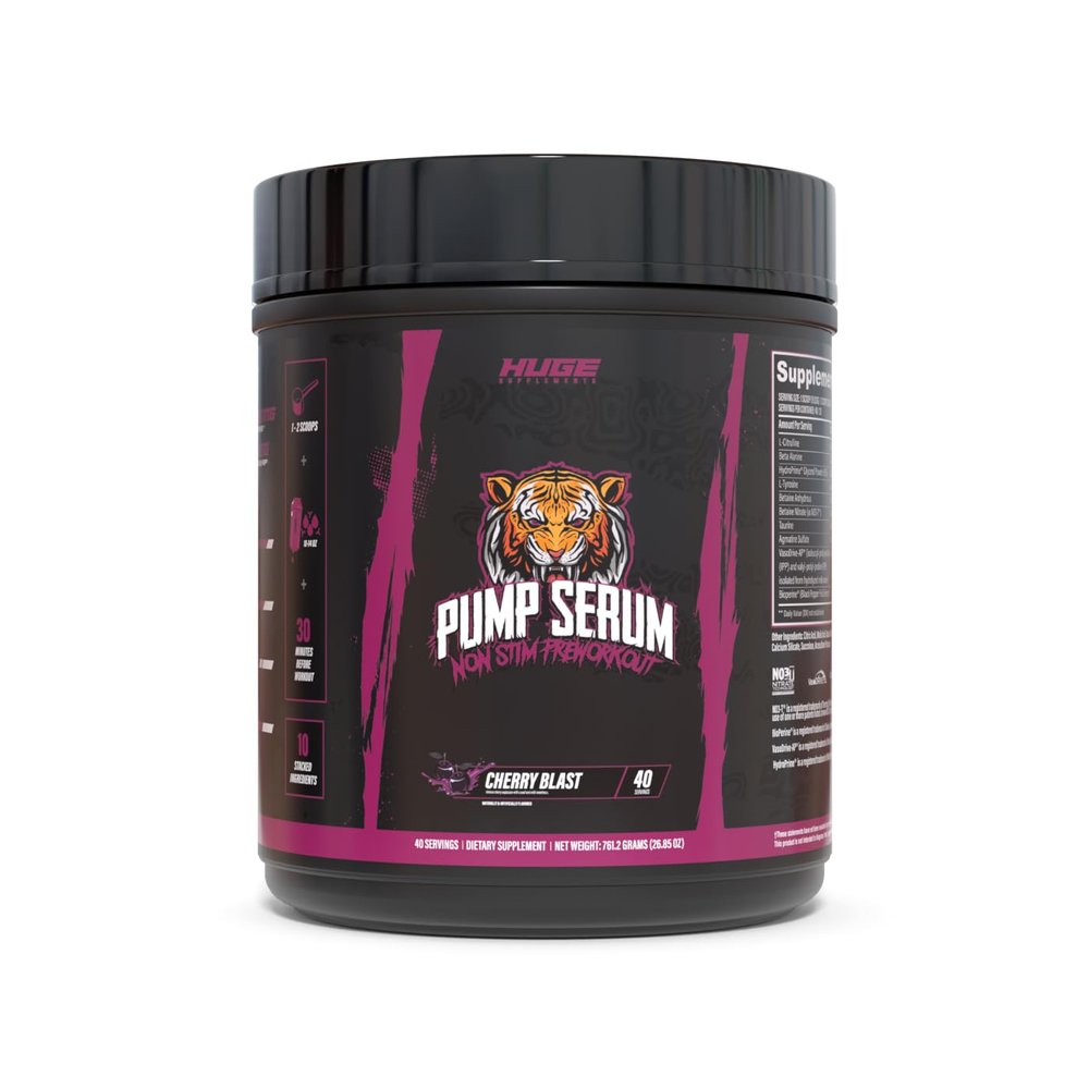 Pump Serum Non-Stim Pre-Workout For Pumps, Performance, Vascularity & Fullness - Most Stacked Stim-Free Pre Workout with No Caffeine, L-Citrulline, HydroPrime, L-Tyrosine (Cherry Blast)