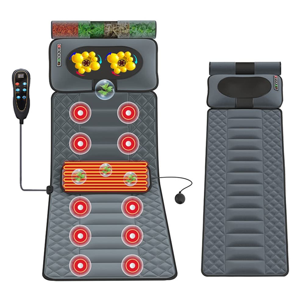 ENKUODE Full Body Electric Massage Mat with 20 Neck Shiatsu Kneading Massage Heads,9 Massage Modes Foldable Heating Cushion With10 Vibrating Motors, for Back Neck Lumbar Leg Pain Relief