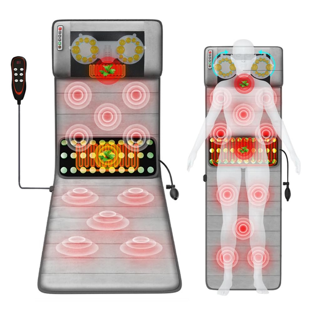 ENKUODE Full Body Electric Massage Mat Multifunction Foldable Heating Cushion 9 Massage /3 Timing Modes Shiatsu Massage Pad with 10 Vibrating Motors for Back Neck Lumbar Leg Pain Relief