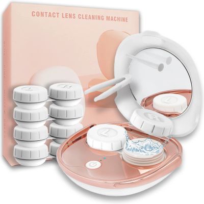 Contact Lens Cleaner, Portable Ultrasonic Contact Lens Cleaning Machine with USB Charger and Solution Soak Case Kit for Soft Lens, Colored Contact Lens, Hard Lens, RGP Lens and OK Lens (White)