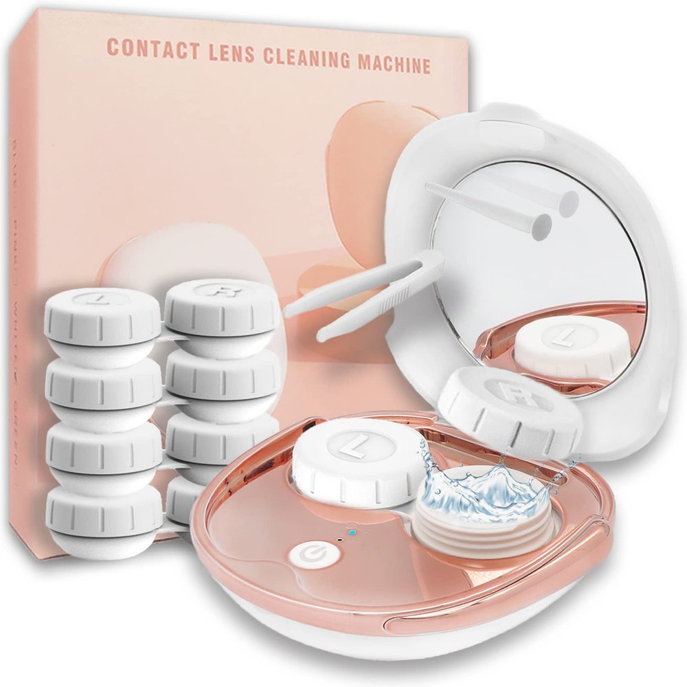 Contact Lens Cleaner, Portable Ultrasonic Contact Lens Cleaning Machine with USB Charger and Solution Soak Case Kit for Soft Lens, Colored Contact Lens, Hard Lens, RGP Lens and OK Lens (White)