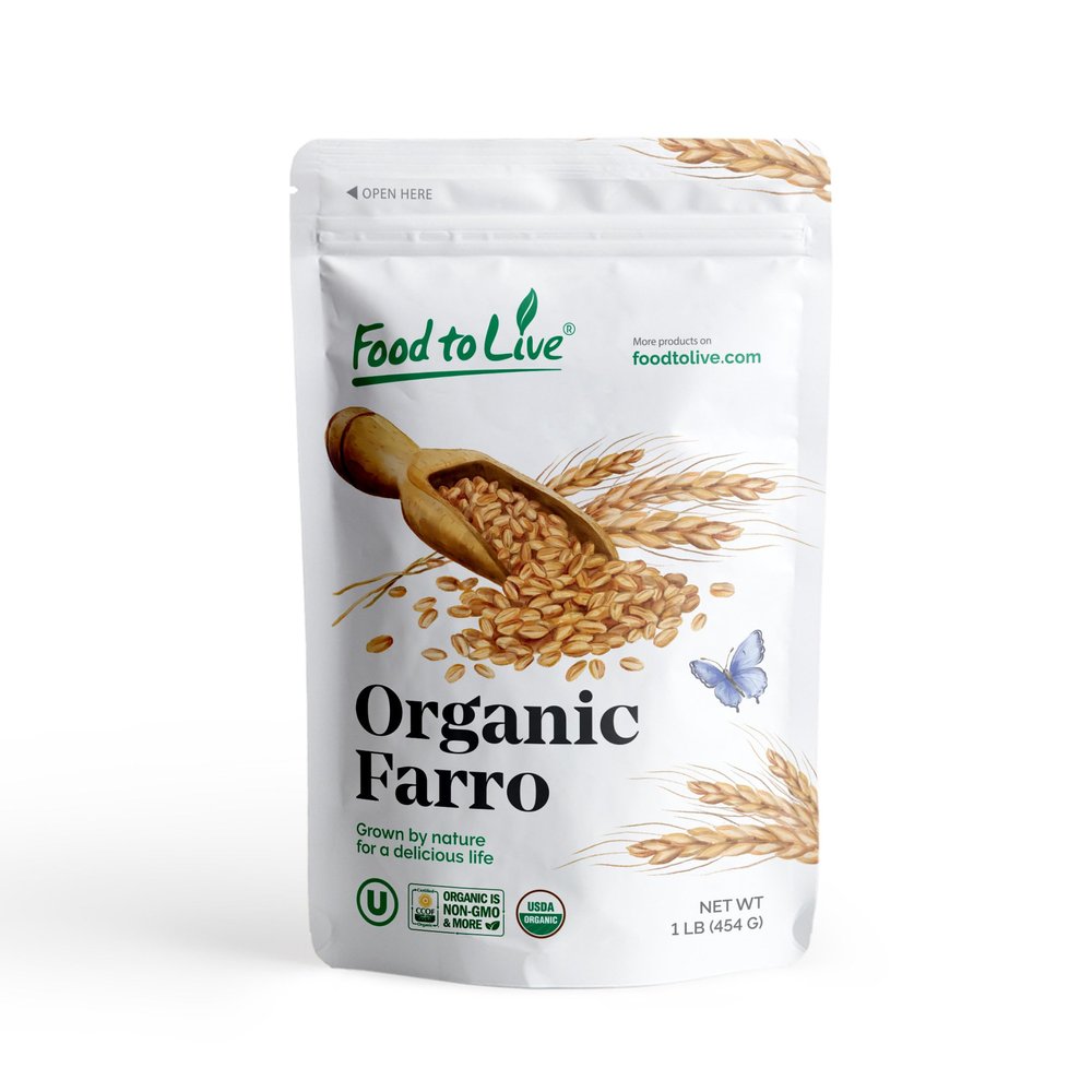 Food to Live Organic Italian Steel Cut Farro, 1 Pound  Non-GMO, Cracked Pearled Wheat Grain, Non-Irradiated, Vegan, Bulk. Easy to Cook. Rich in Fiber, Protein. Perfect for Cereal, Porridge, Soups