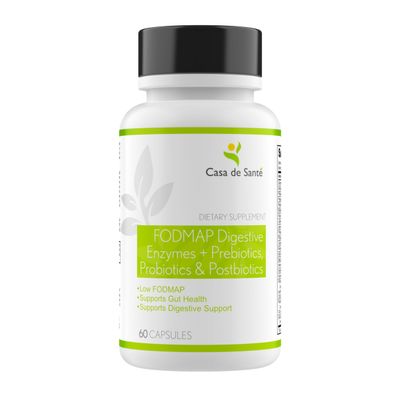 Casa de Sante FODMAP Digestive Enzymes with Probiotics Prebiotics & Postbiotics - GLP-1 Support | Low FODMAP Gut Friendly 4-in-1 | 18 Enzymes + 6 Billion CFU | MD PhD Developed | 60 Veg Capsules