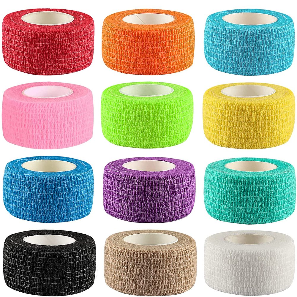 12 Pack 1*5 Yards Self Adhesive Bandage,Elastic Cohesive Bandage,Non-Woven Athletic/Vet Tape for Sports Injury,Knee,Strain&Wrist,Ankle Sprains & Swelling First Aid(12Colors)
