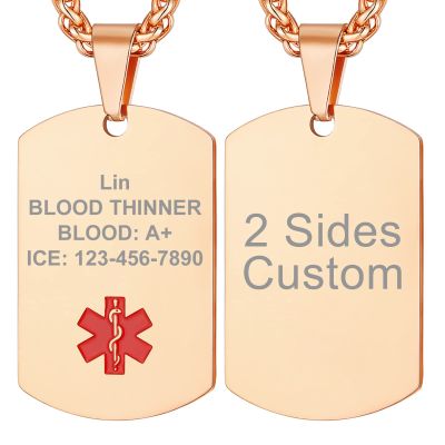 Supcare Medical Alert Necklace for Men - Rose Gold Dog Tag Necklace - Customizable Medical ID Tags - Men's Jewelry