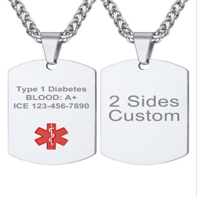Supcare Medical Alert Necklace for Men Customize Necklace Stainless Steel Id Necklaces Dog Tags for Men Women