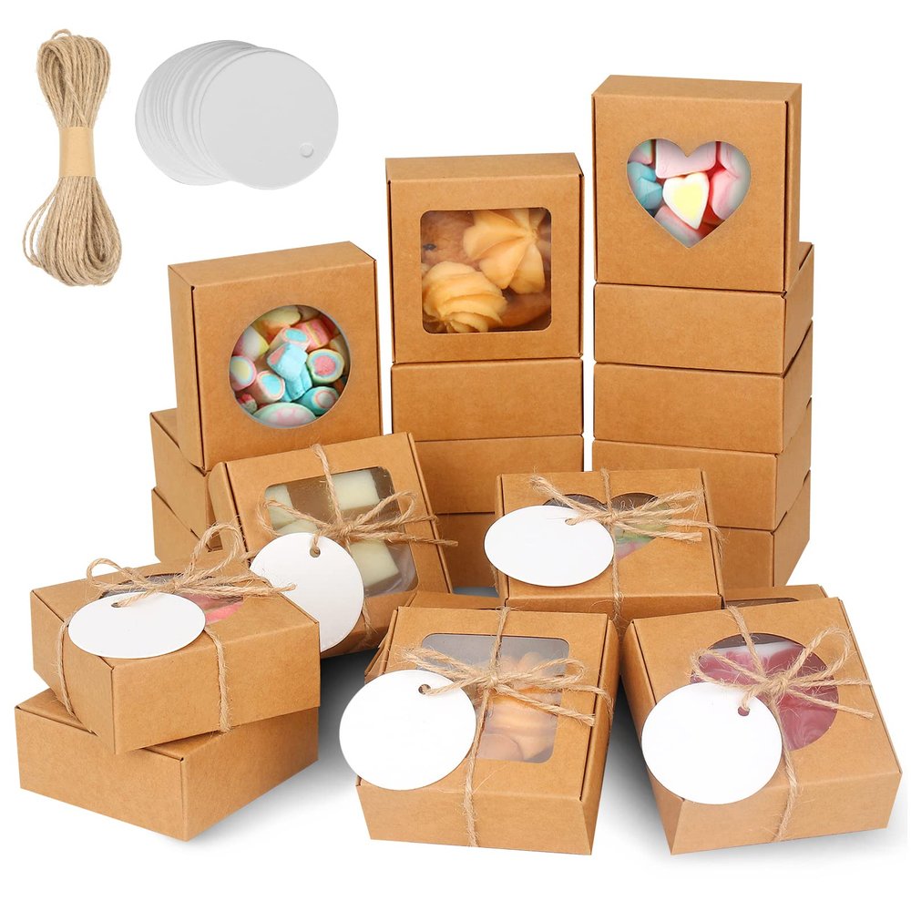 COTOPHER Soap Box, 30Pcs Small Soap Packaging Boxes 2.8x2.8x1.2 Inch Mini Kraft Boxes with Window Soap Boxes for Homemade Soap Candy Chocolate Bakery Cookies Soap Packaging