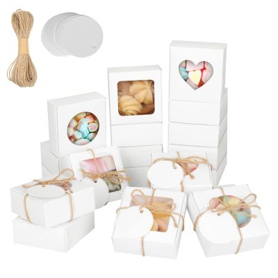 COTOPHER Soap Box, 30Pcs Small Soap Packaging Boxes 2.8x2.8x1.2 Inch Mini Kraft Boxes with Window Soap Boxes for Homemade Soap Candy Chocolate Bakery Cookies Soap Packaging