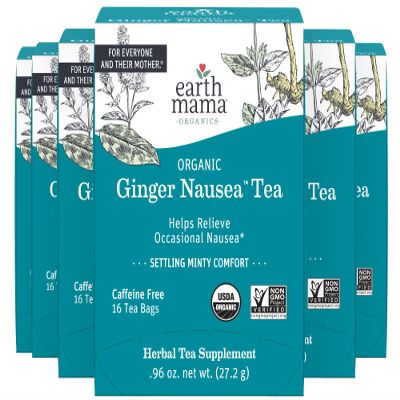Earth Mama Organic Ginger Nausea Tea | Comforts Occasional Nausea + Morning Sickness, 16 Teabags Per Box (6-Pack)