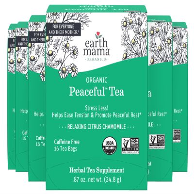 Earth Mama Organic Peaceful Tea | Stress Less! Calming, Relaxing Herbal Blend Safe for Pregnancy & Beyond, 16 Teabags Per Box (6-Pack)