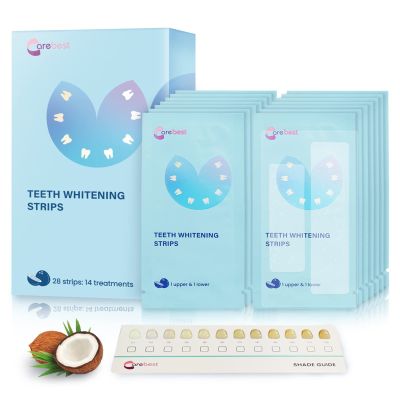Carebest Teeth Whitening Strips - Professional White Strips for Sensitive Teeth Whitening Kit, Enamel Safe Coconut Whitener Strip for Teeth Whitening, Effective for Teeth Stains Remove (28 Strips)