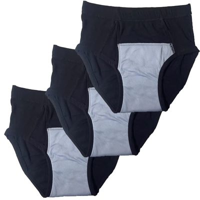 3-Pack Mens Incontinence Underwear Cotton Regular Absorbency Reusable Washable Urinary Incontinence Briefs 150ml pad (XXL, Grey)