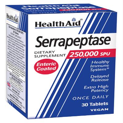 HealthAid Serrapeptase 250,000SPU  Extra High Potency, Once-Daily Enteric-Coated Vegan Tablets | Delayed-Release Proteolytic Enzyme for Systemic Enzyme Support