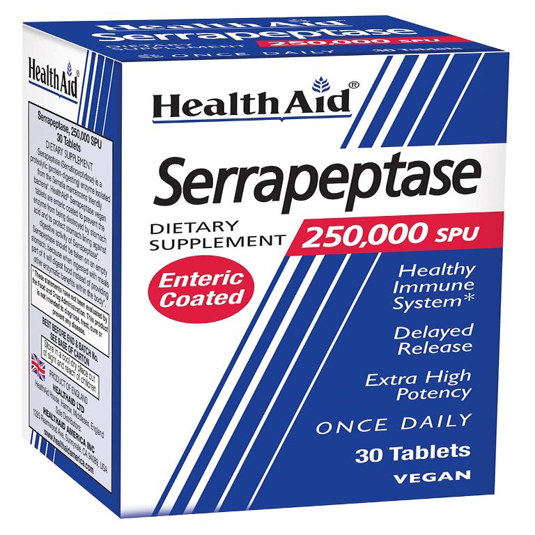 HealthAid Serrapeptase 250,000SPU  Extra High Potency, Once-Daily Enteric-Coated Vegan Tablets | Delayed-Release Proteolytic Enzyme for Systemic Enzyme Support