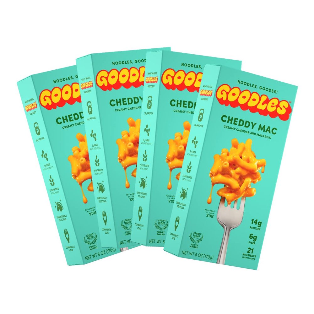 Goodles Cheddy Mac & Cheese 4 Pack, 6oz - 14g Protein, 6g Fiber with Prebiotics, 21 Plant-Based Nutrients and Made w/REAL Cheese! | Clean Label Certified
