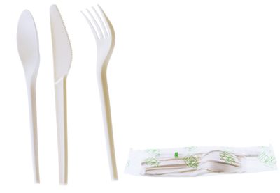 (250 Pack) Compostable Cutlery Kit Eco Friendly Fork, Spoon, Knife, Napkin 6.5 inch - CPLA Heat Resistant Disposable Utensil Kit Durable Cornstarch Bio Based Biodegradable Plastic Cutlery