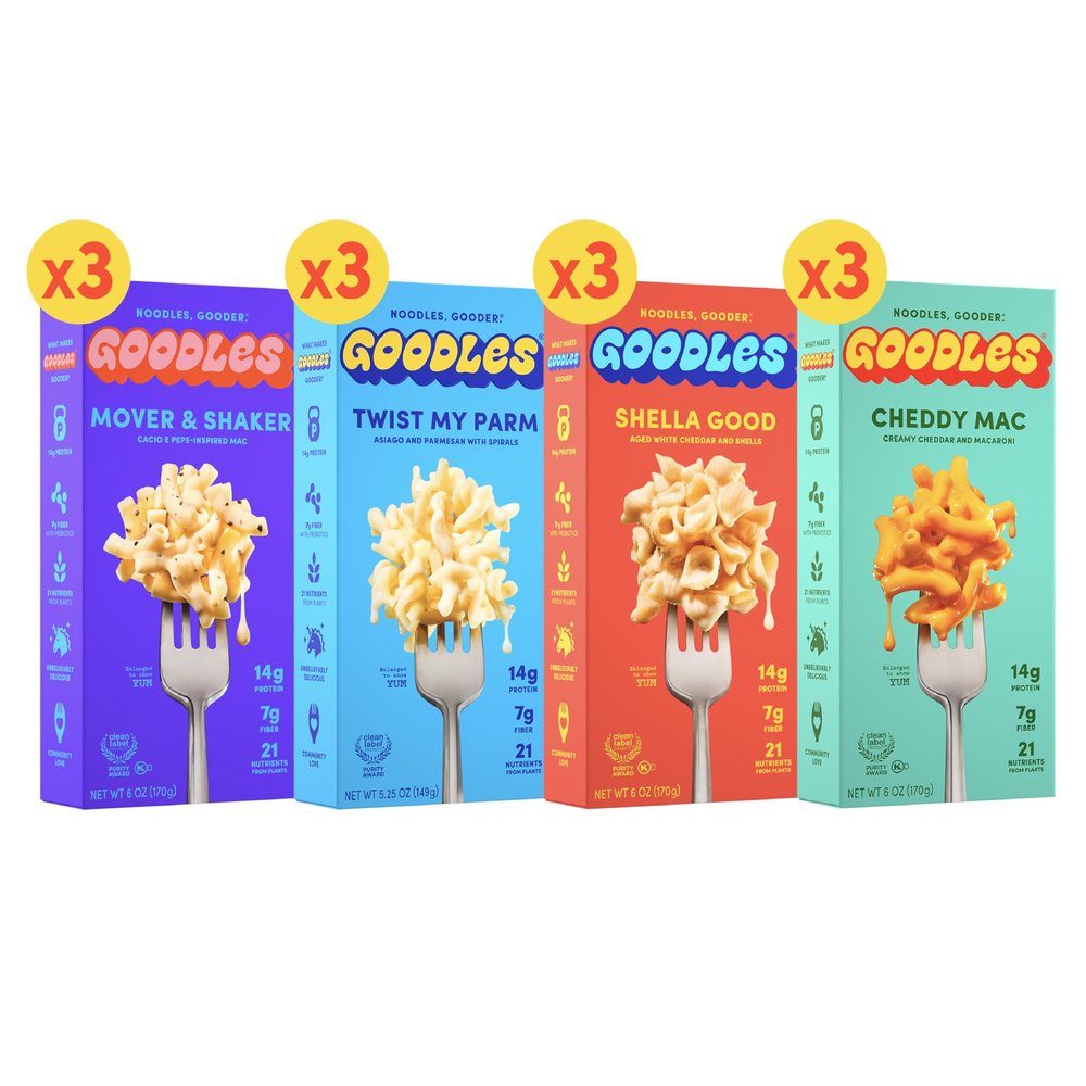 Goodles Mac & Cheese Assortment 12 Pack, 6oz - 14g Protein, 6g Fiber with Prebiotics, 21 Nutrients and Made w/REAL Cheese! | Clean Label Certified