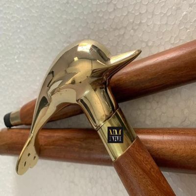 Designer Walking Cane, Dolphin Fish Brass Handle Victorian Walking Stick Wands, Handmade Wooden Unisex Walking Stick Cane (Brown)