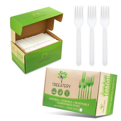 Treeatery - Compostable Forks, Plant Based Compostable Utensils, BPI-Certified Disposable Cutlery, Compostable Forks Bulk Value Pack, 500 Pieces, Ivory White