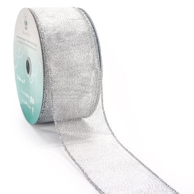 CT CRAFT LLC Silver Metallic Wired Ribbon 2.5 inch x 40 Yards for Christmas Home Decor Tree Topper Bow Gift Wrapping DIY Crafts Wreath Garland Wedding