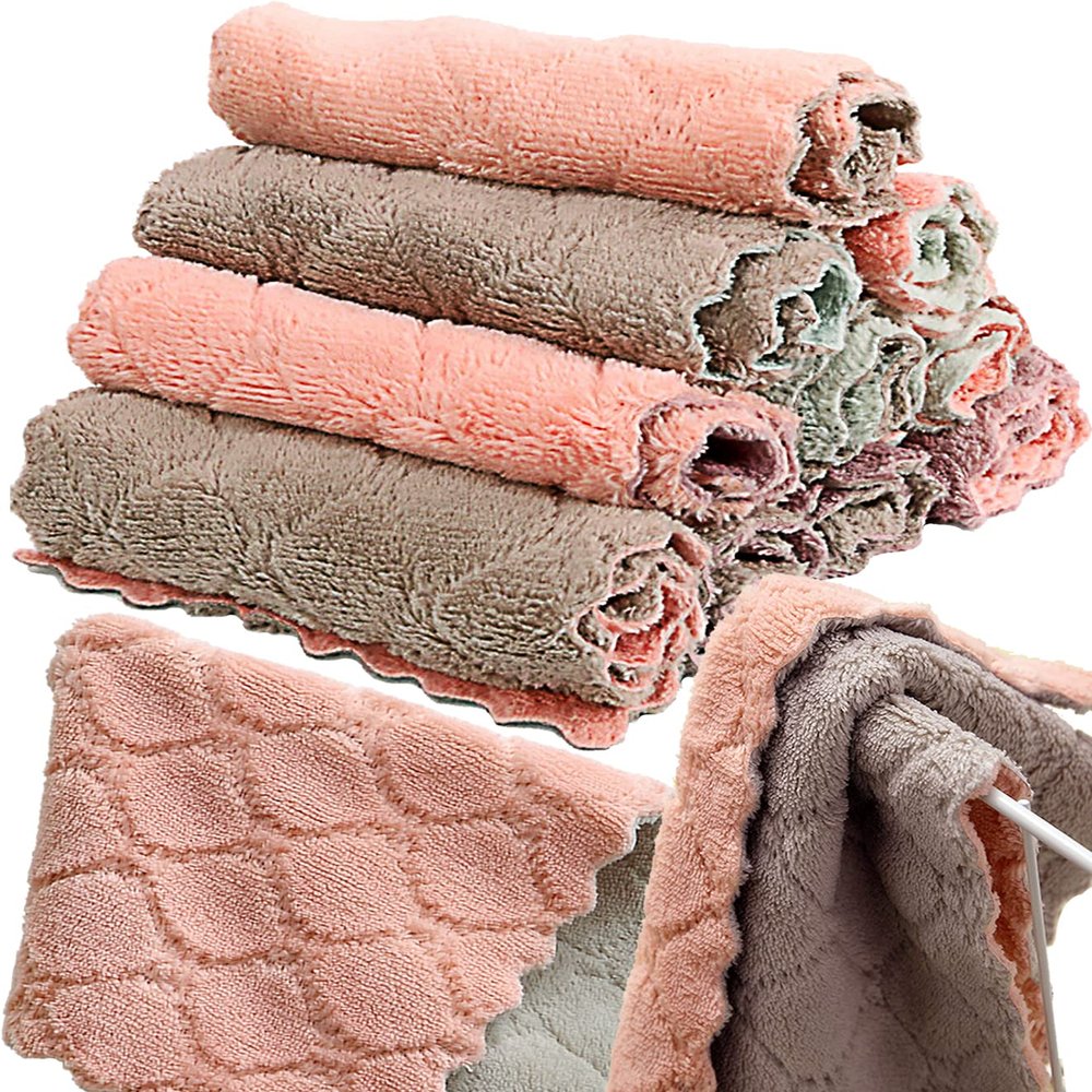 12 Pack Kitchen Towels Quick Dry Washcloths, Coral Velvet Dishtowels Multipurpose Reusable Dish Cloths, Soft Tea Towels Absorbent Cleaning Cloths Double-Sided Microfiber Towel Lint Free Cleaning Rags.