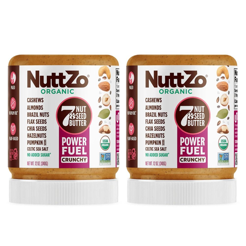 NuttZo Organic Power Fuel 7 Nuts and Seeds Butter, Crunchy, Paleo and Keto Friendly, Peanut and Gluten Free, Vegan, Kosher, No Added Sugar or Oil, 12 oz Jar, 2 Pack