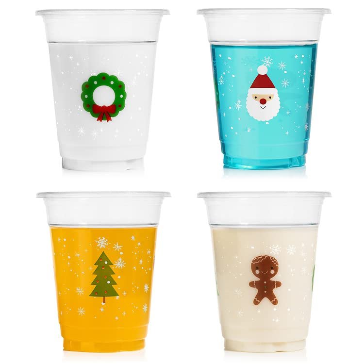 Gift Boutique 50 Pack Disposable Plastic Christmas 12 oz. Santa Tree Wreath Gingerbread Drinking Cup Winter Xmas Dinner Beverage Drink for Adults Kids Festive Holiday Table Party Supplies Decors