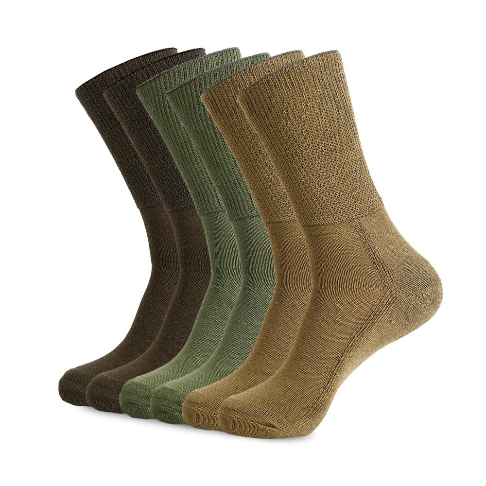 1SOCK2SOCK 6 Pack Diabetic Crew Socks, Therapeutic, Non-Binding Circulatory Silky Soft Cushioned Socks Green Medium